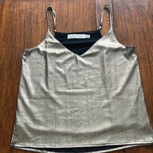 bishop + young Tops - Bishop + young Anthropologie metallic black V-neck cropped tank top cami small